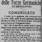 Comunicato del Comando delle forze germaniche a Bergamo dell’11 settembre 1943 che intima la consegna delle armi e introduce il coprifuoco