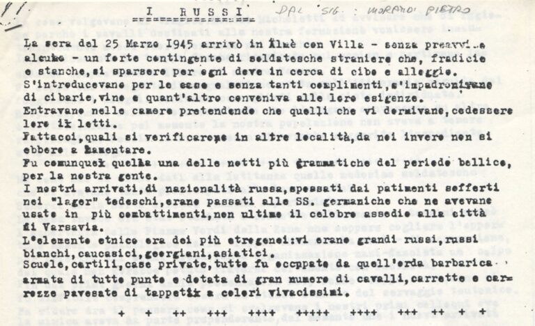 "I russi", f.to Pietro Morandi, Almè con Villa, 12 aprile 1946