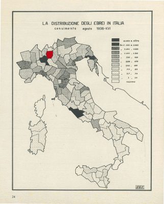 Elaborazione dei dati del censimento dell’agosto 1938 presentata sulla rivista “La difesa della razza”, 20 ottobre 1938. Sono i soli dati che vengono resi disponibili e siamo noi ad avere evidenziato la provincia di Bergamo