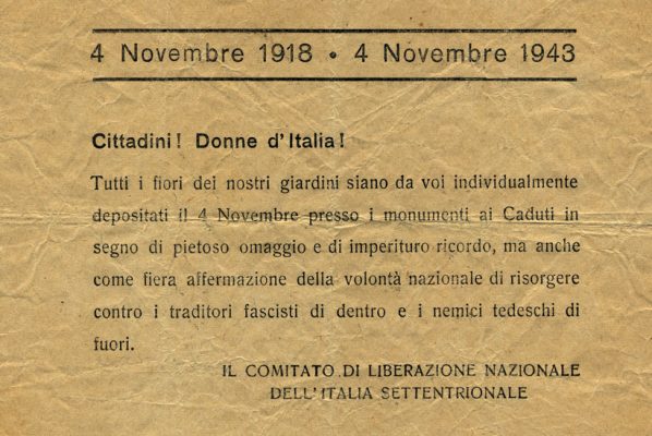 Volantino per la mobilitazione del IV Novembre 1943