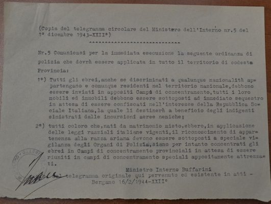 La circolare di Guido Buffarini Guidi, per gentile concessione dell’Archivio di Stato
